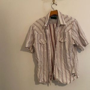 BILLABONG WHITE & GREY STRIPED BUTTON DOWN SHIRT L
